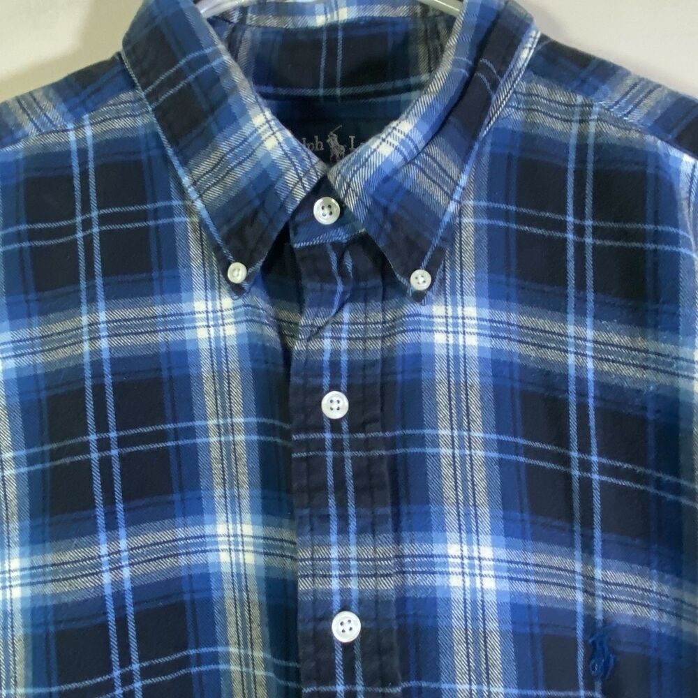 VTG Ralph Lauren Blaire Flannel Shirt Men 2XL Oxford Button Up Blue Plaid